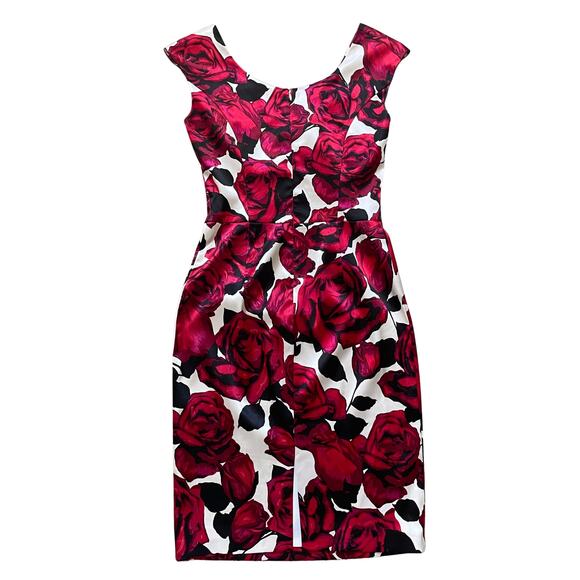 Joseph Ribkoff Vintage Evening Dress 2 | Red Rose Floral Satin Rare Cocktail - Picture 2 of 4